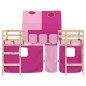 Lit mezzanine enfants avec tunnel sans matelas rose 90x200 cm