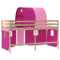 Lit mezzanine enfants avec tunnel sans matelas rose 90x200 cm