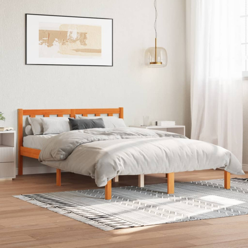 Cadre de lit sans matelas cire marron 140x190cm bois pin massif