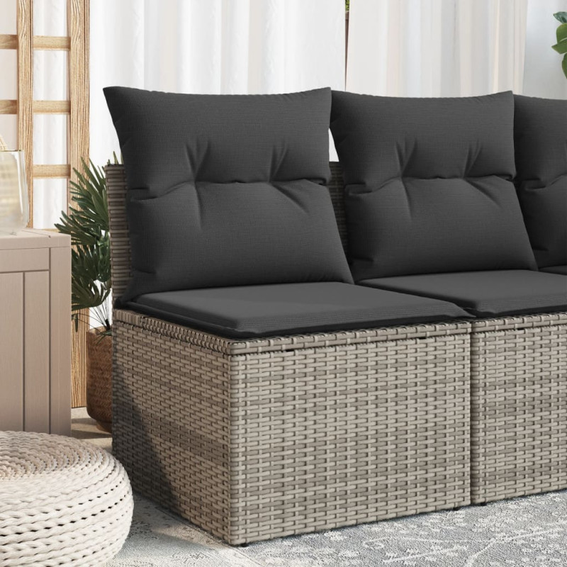 Chaise de jardin sans accoudoirs avec coussins gris poly rotin