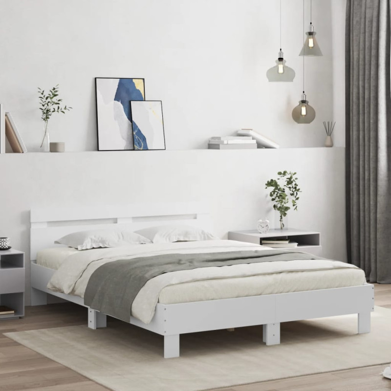 Cadre de lit avec LED sans matelas blanc 140x190 cm