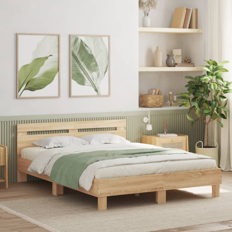 Cadre de lit avec LED sans matelas chêne sonoma 140x190 cm