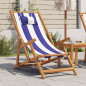 Chaise de plage pliable bleu et blanc bois d eucalyptus tissu