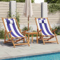 Chaise de plage pliable bleu et blanc bois d eucalyptus tissu