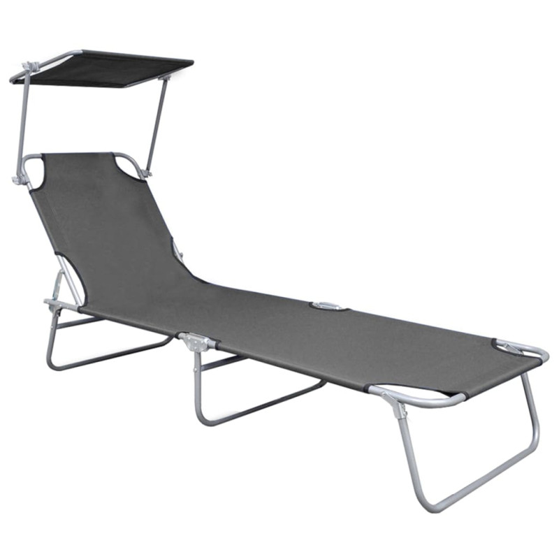 Chaise longue pliable avec auvent Gris Aluminium