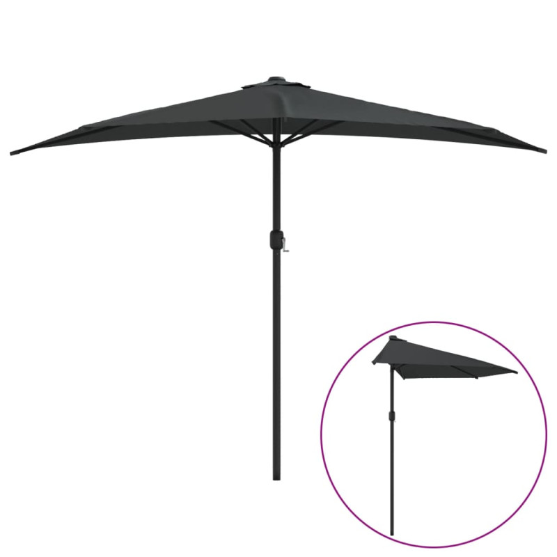 Parasol de balcon et mât en aluminium Anthracite 300x155cm Demi