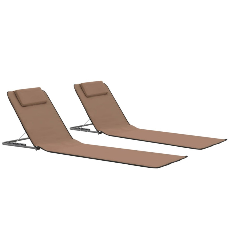 Tapis de plage pliables 2 pcs Acier et tissu marron