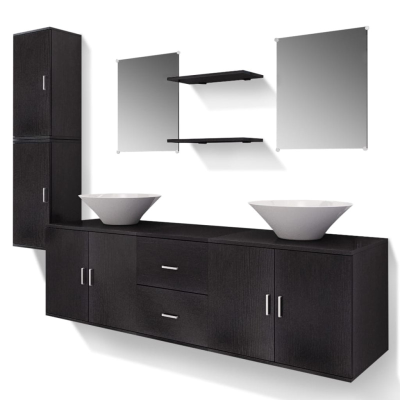 Mobilier de salle de bain avec lavabo 9 pcs Noir