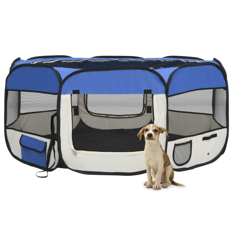 Parc pliable pour chien avec sac de transport Bleu 145x145x61cm