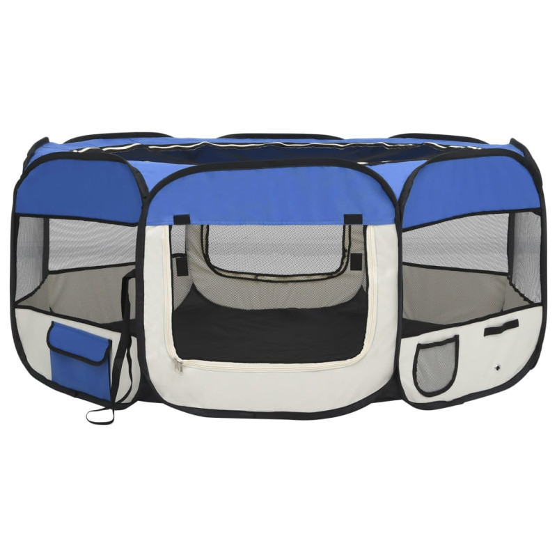 Parc pliable pour chien avec sac de transport Bleu 145x145x61cm