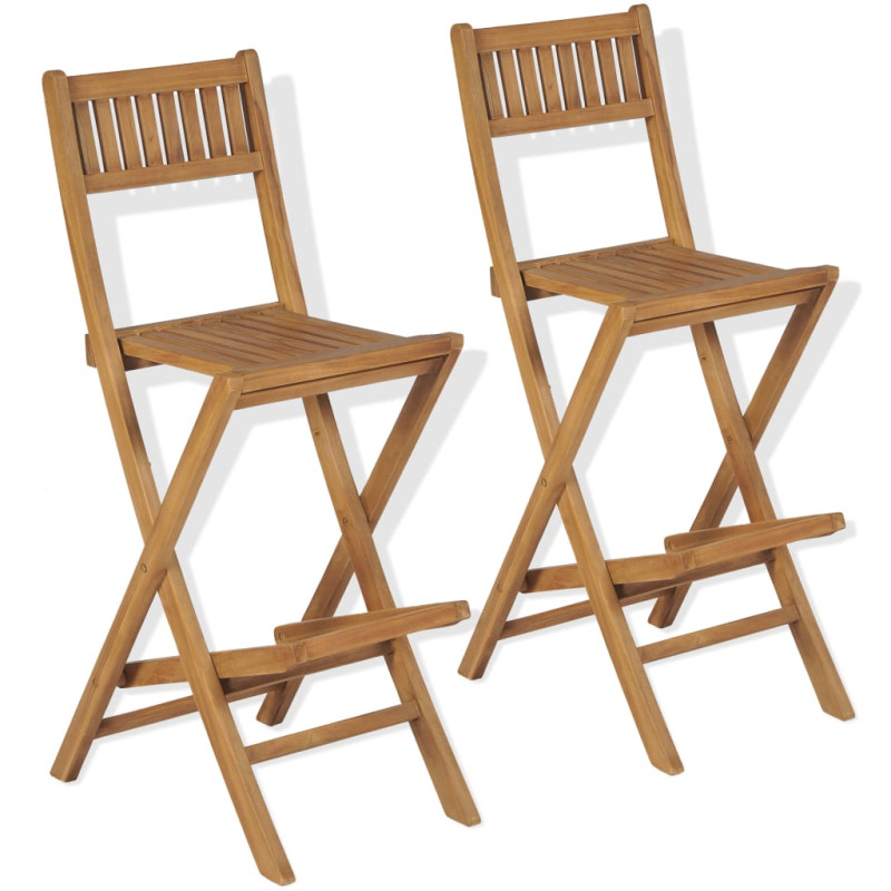 Tabourets pliables de bar d extérieur lot de 2 bois teck solide