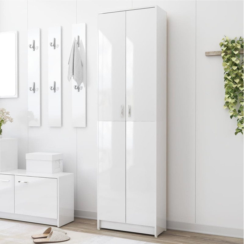 Garde robe de couloir Blanc brillant Bois d ingénierie