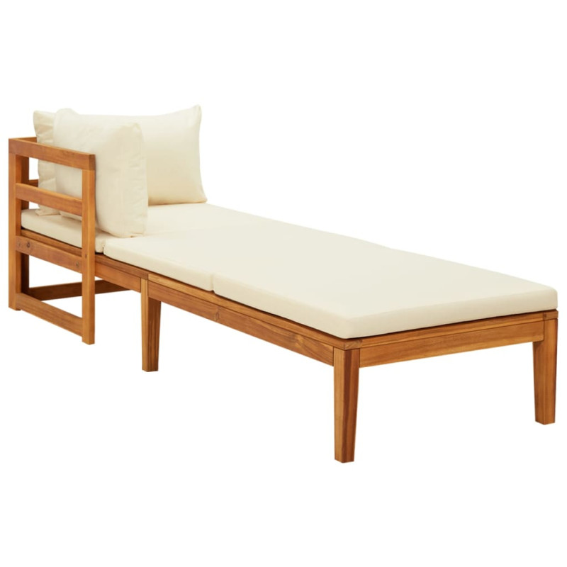 Chaise longue avec 1 accoudoir Blanc crème Bois d acacia solide