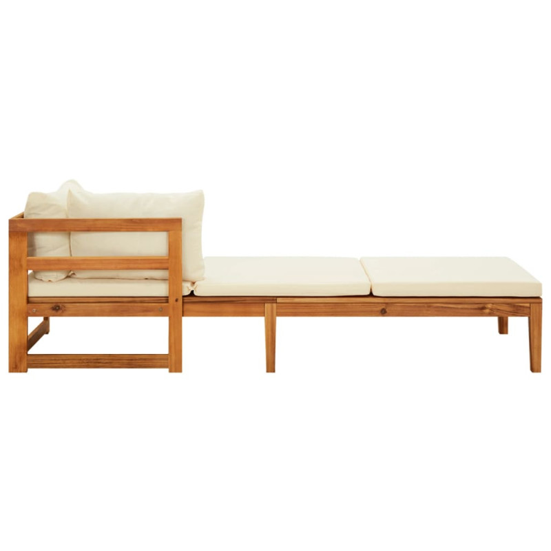 Chaise longue avec 1 accoudoir Blanc crème Bois d acacia solide