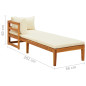 Chaise longue avec 1 accoudoir Blanc crème Bois d acacia solide