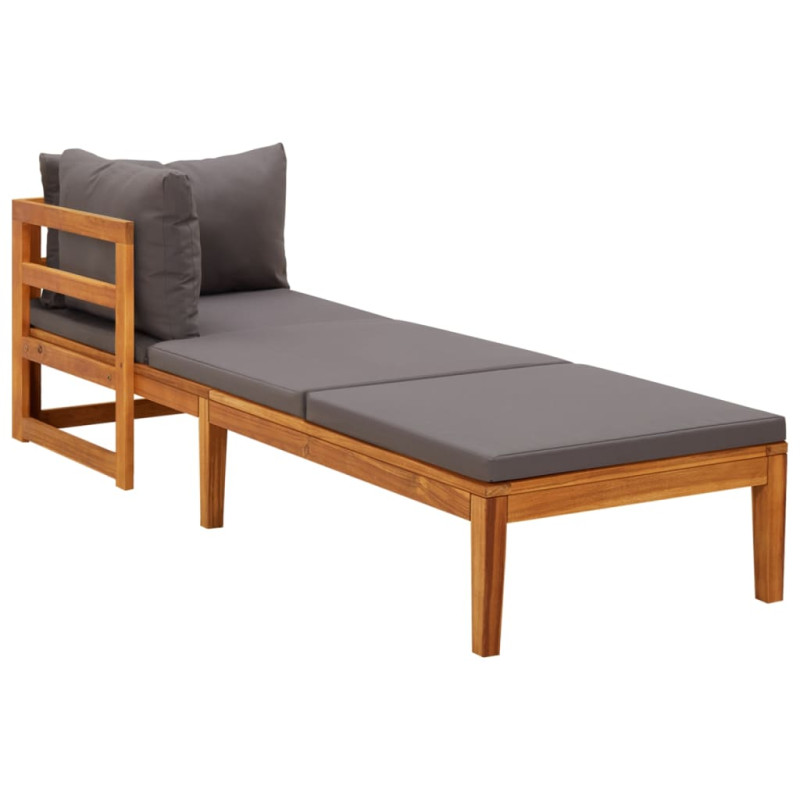 Chaise longue avec 1 accoudoir Gris foncé Bois d acacia solide