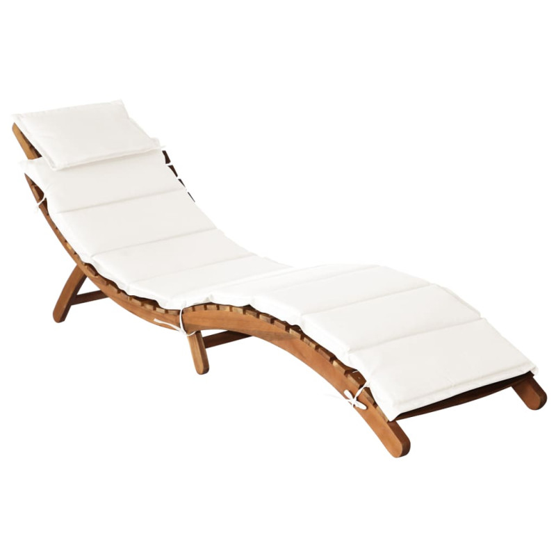 Chaise longue avec coussin Bois d acacia solide Crème