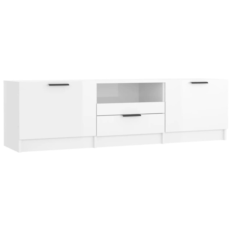 Meuble TV blanc brillant 140x35x40 cm bois d ingénierie