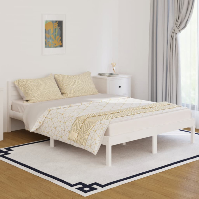 Cadre de lit sans matelas bois de pin massif 140x200 cm blanc