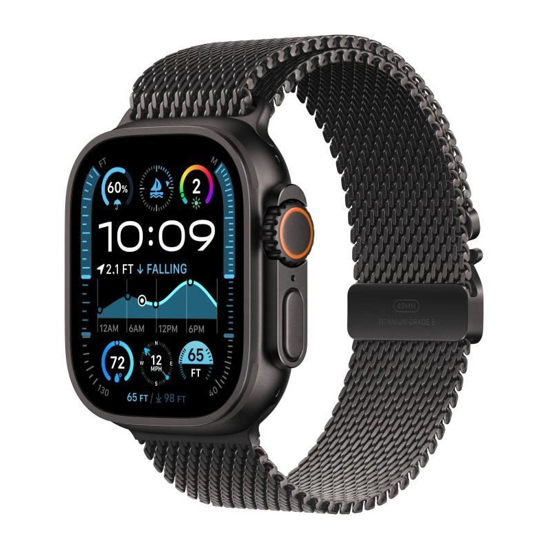 Apple Watch Ultra 2 GPS + Cellular - 49mm - Boîtier Black Titanium - Bracelet Black Titanium Milanese Loop - M