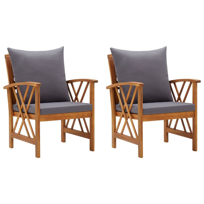 Chaises de jardin avec coussins lot de 2 Bois d acacia massif