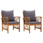 Chaises de jardin avec coussins lot de 2 Bois d acacia massif