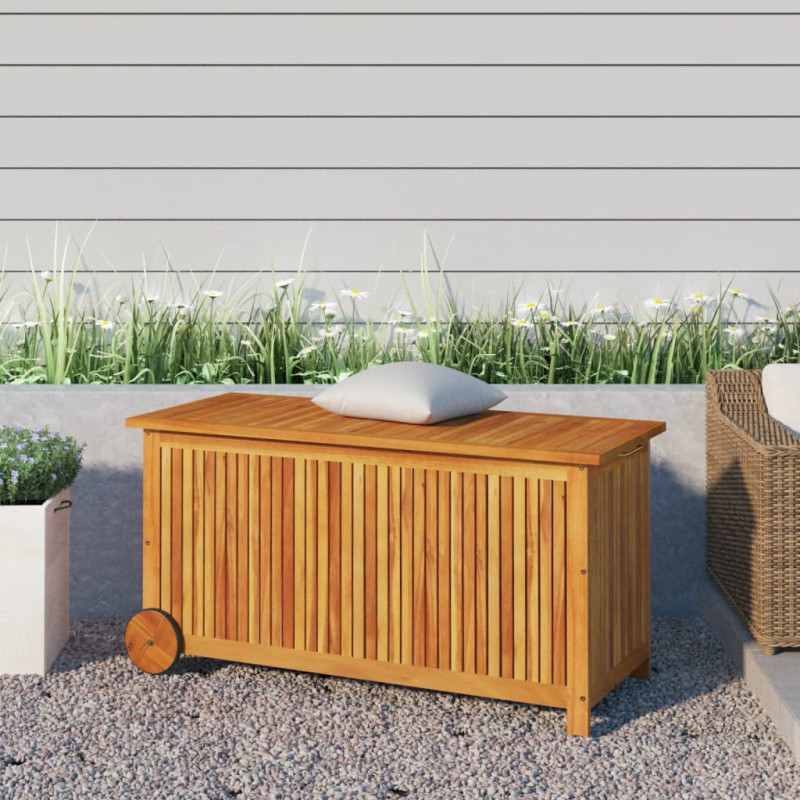 Boîte de rangement de jardin avec roues 113x50x58cm Bois acacia