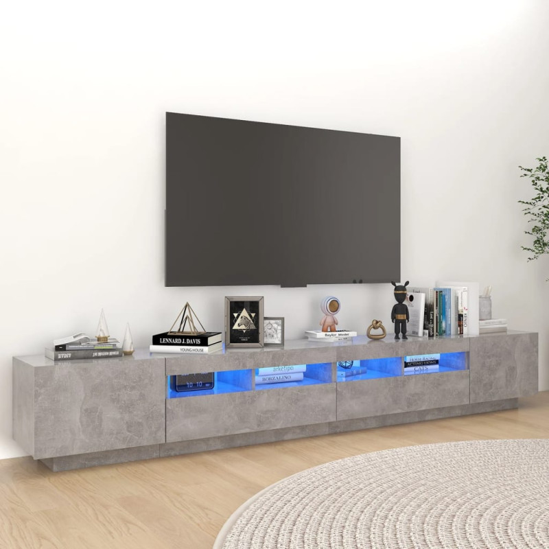 Meuble TV avec lumières LED Gris béton 260x35x40 cm