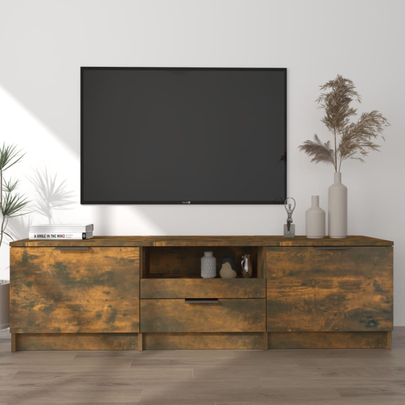 Meuble TV Chêne fumé 140x35x40 cm Bois d ingénierie