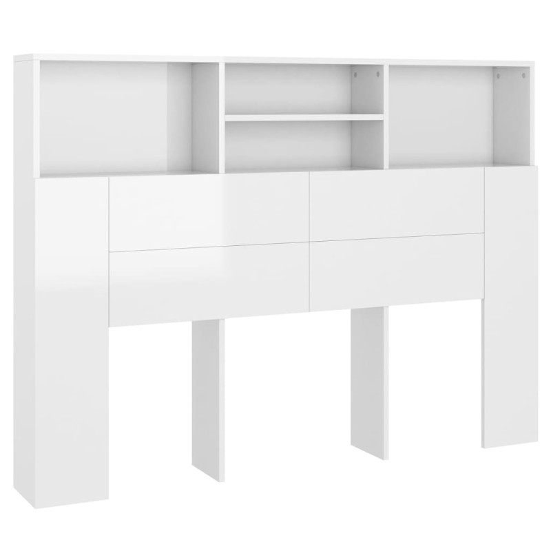 Armoire de tête de lit Blanc brillant 140x19x103,5 cm