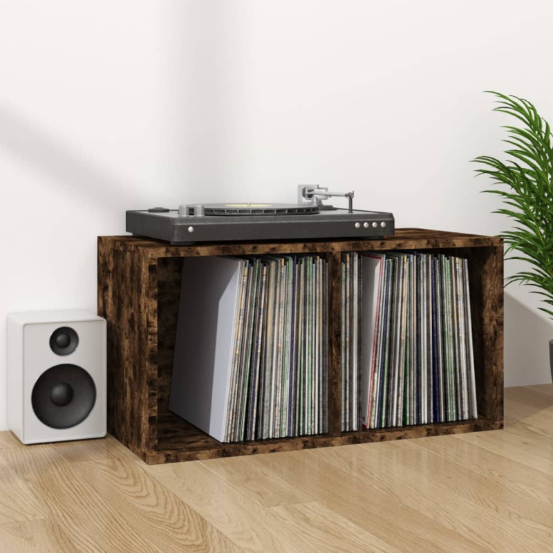 Boîte de rangement à disques vinyle Chêne fumé 71x34x36 cm Bois