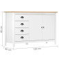 Buffet Hill Blanc 130x40x80 cm Bois de pin solide