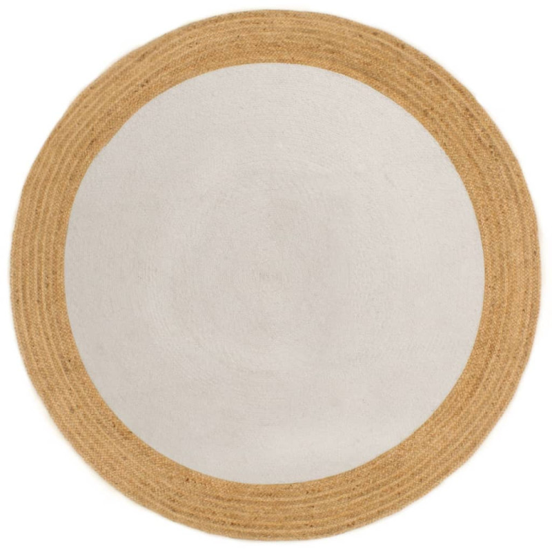 Tapis tressé Blanc et naturel 120 cm Jute et coton Rond