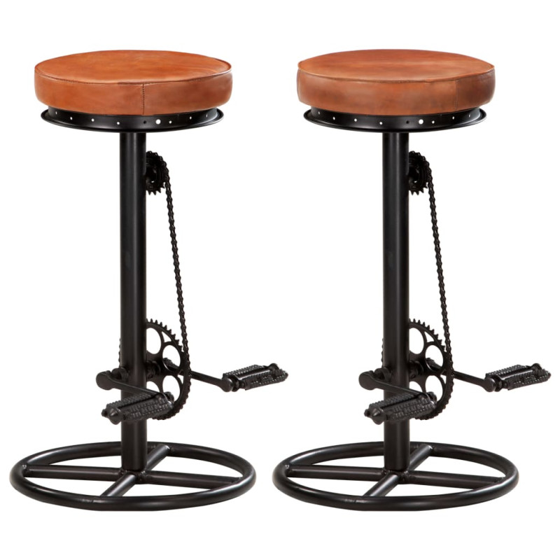 Tabourets de bar lot de 2 noir marron cuir véritable de chèvre