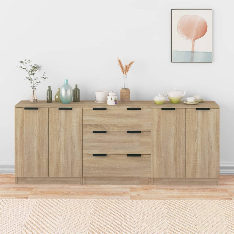 Buffets 3 pcs Chêne sonoma Bois d ingénierie