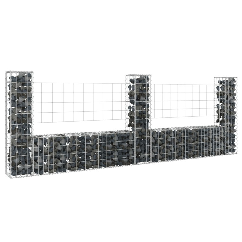 Panier de gabion en forme de U avec 3 poteaux Fer 260x20x100 cm