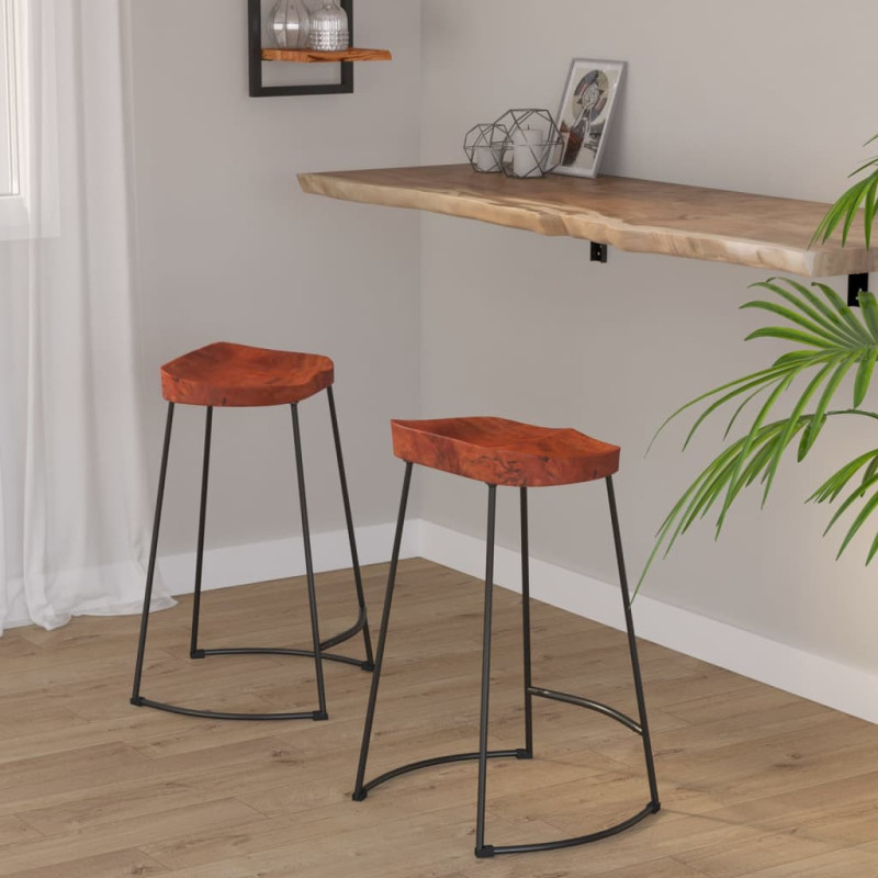 Tabourets de bar Gavin lot de 2 45x40x63cm bois massif manguier