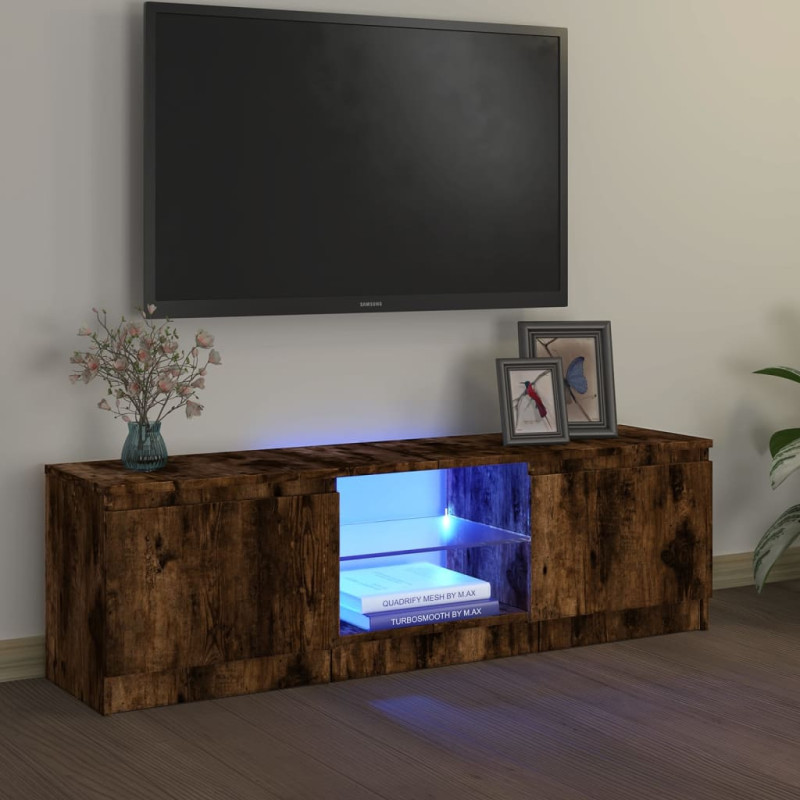 Meuble TV avec lumières LED chêne fumé 120x30x35,5 cm