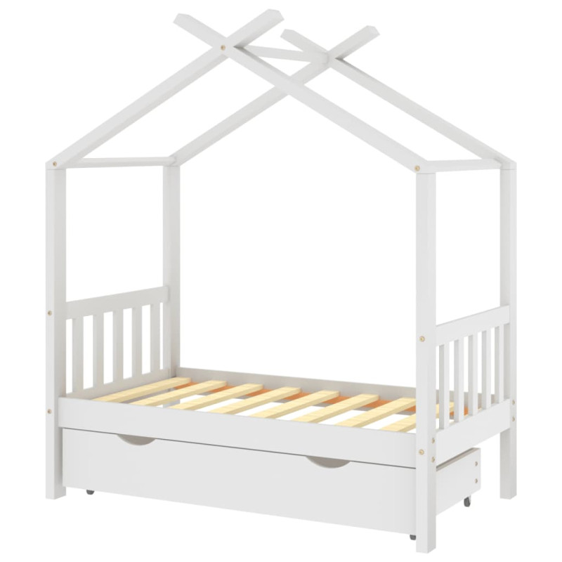 Cadre de lit enfant avec tiroir blanc pin massif 70x140 cm