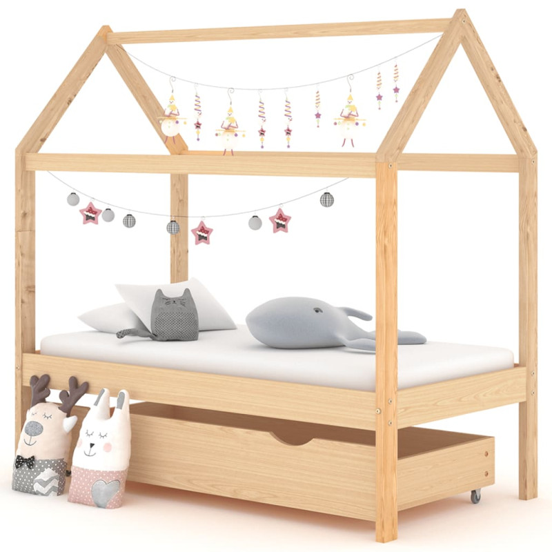 Cadre de lit d enfant avec tiroir Bois de pin massif 70x140 cm