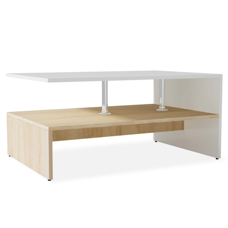 Table basse Bois d ingénierie 90x59x42 cm Chêne et blanc