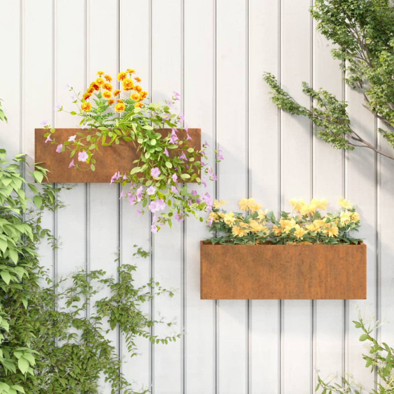 Jardinières murales 2 pcs Rouillé Acier corten 53x10x17 cm