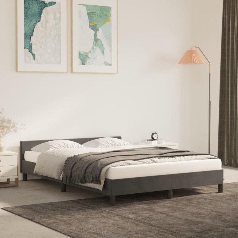 Cadre de lit sans matelas gris foncé 140x190 cm velours