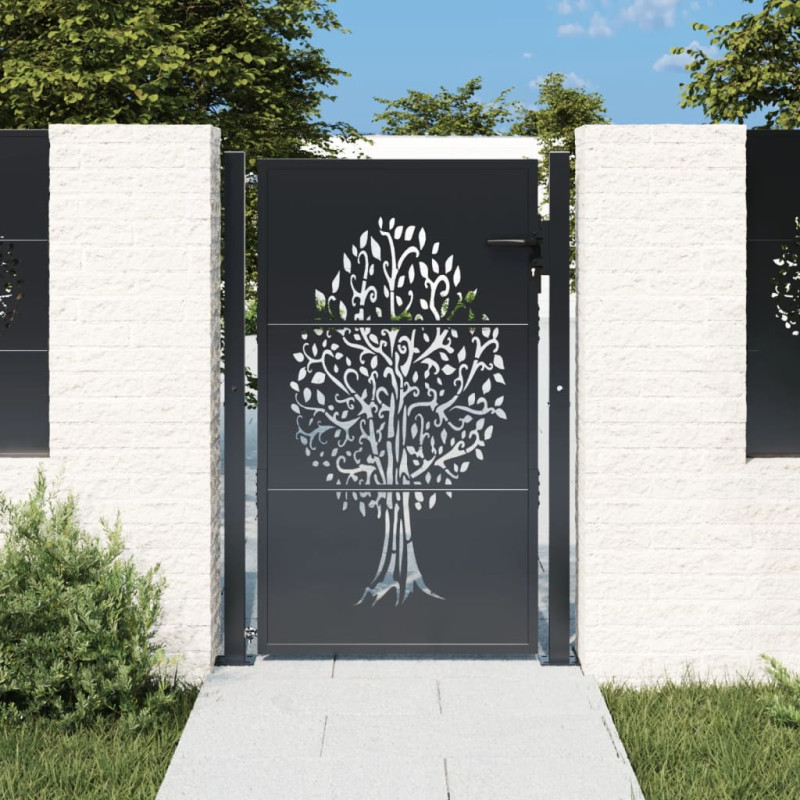 Portail de jardin anthracite 105x130cm acier conception d arbre