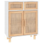 Buffet Blanc 60x30x75 cm Bois de pin massif et rotin naturel