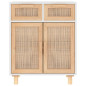 Buffet Blanc 60x30x75 cm Bois de pin massif et rotin naturel