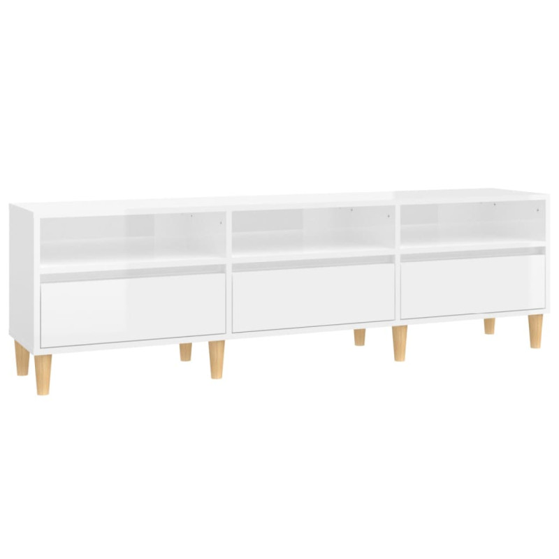 Meuble TV blanc brillant 150x30x44,5 cm bois d ingénierie