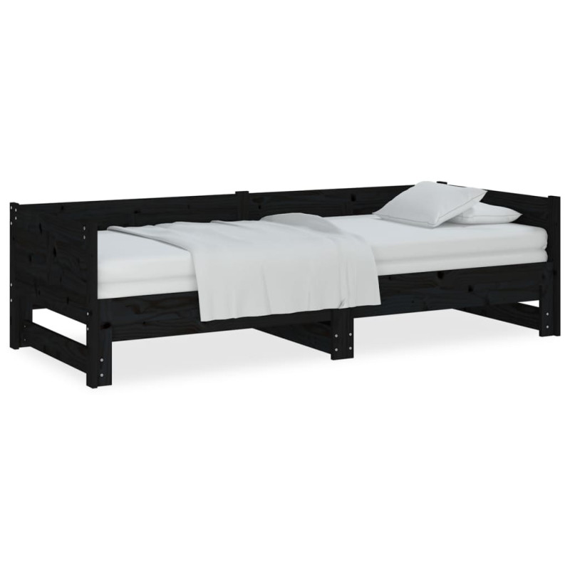 Lit coulissant sans matelas noir 2x(90x190) cm