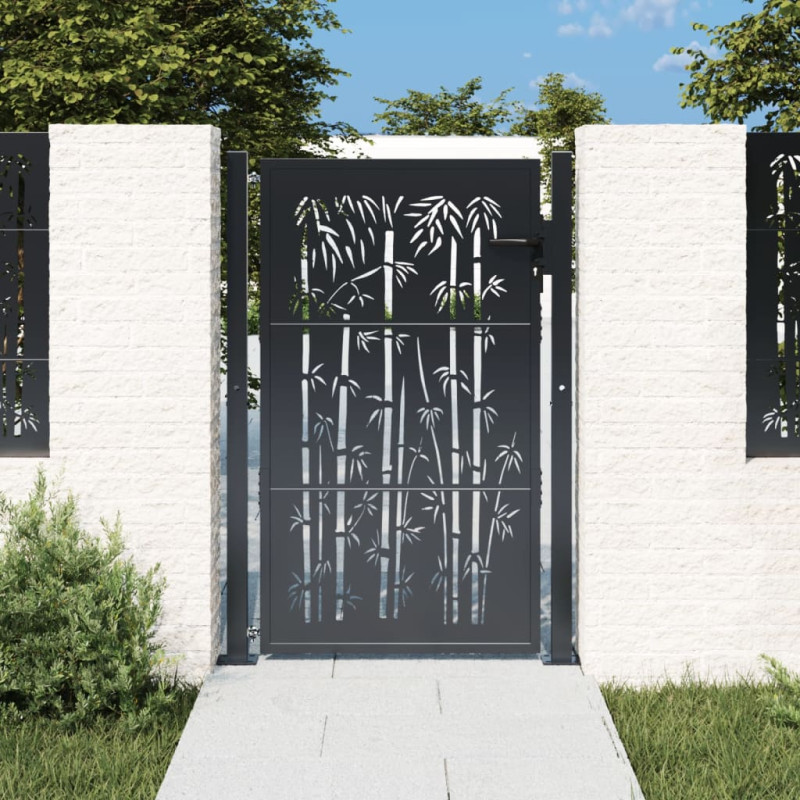 Portail de jardin anthracite 105x130 cm acier design de bambou