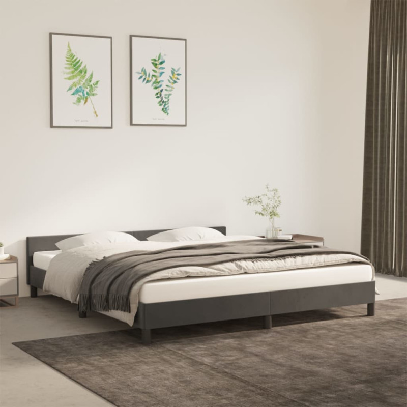 Cadre de lit sans matelas gris foncé 160x200 cm velours